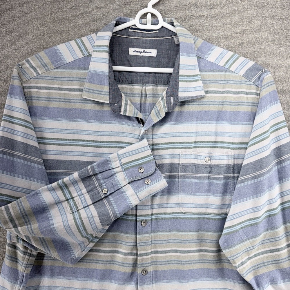 Tommy Bahama Flannel Shirt Men Size XXXL Light Blue Striped Long Sleeve